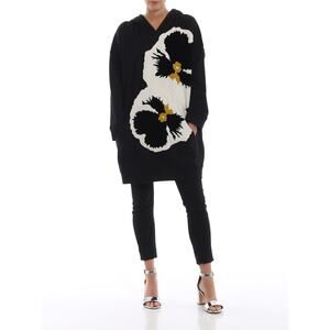 Valentino Garavani Black Hoodie Embroidered White Pansy Patches M